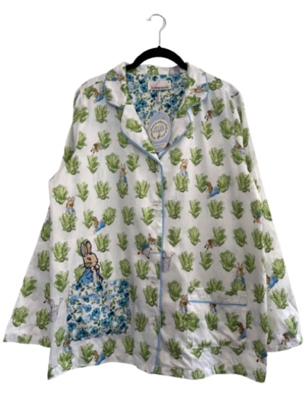 NWT Peter Alexander Peter Rabbit Pajama Long Sleeve Shirt White Green Cotton